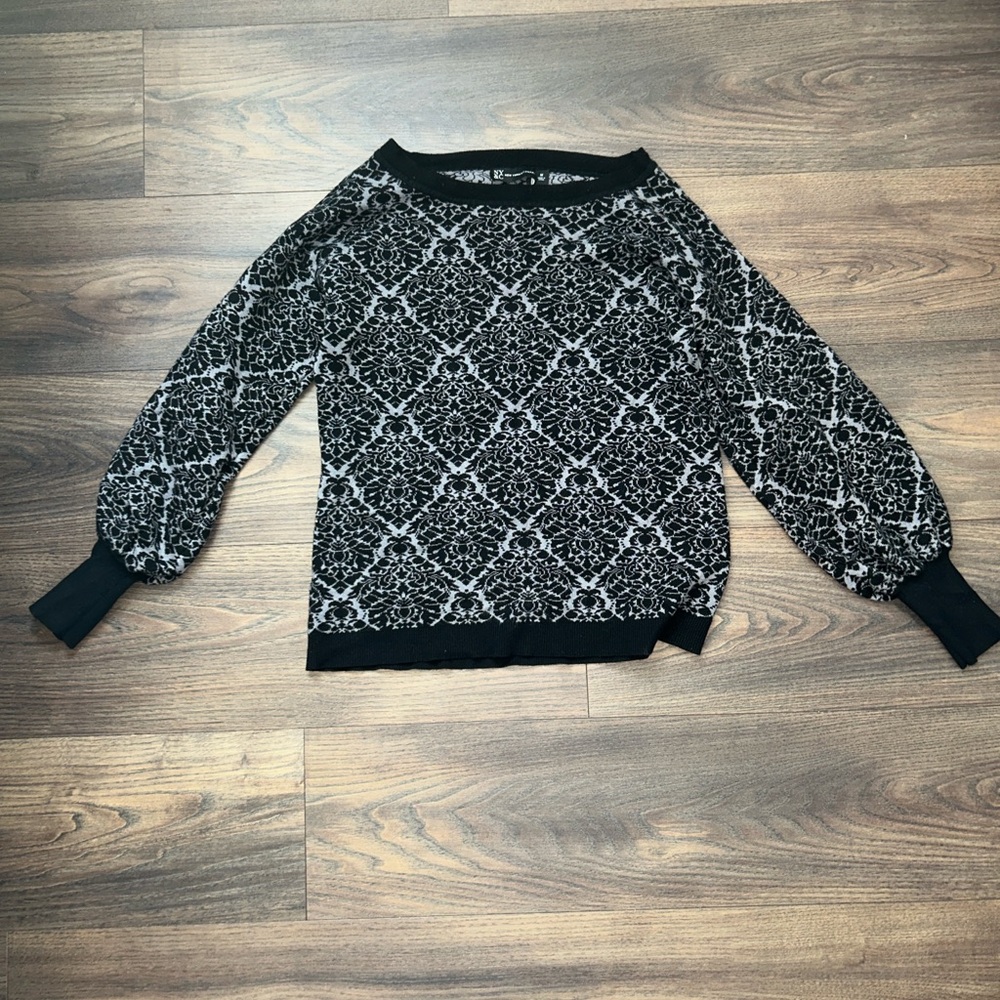New York & Company Black and White Ornate Sweater